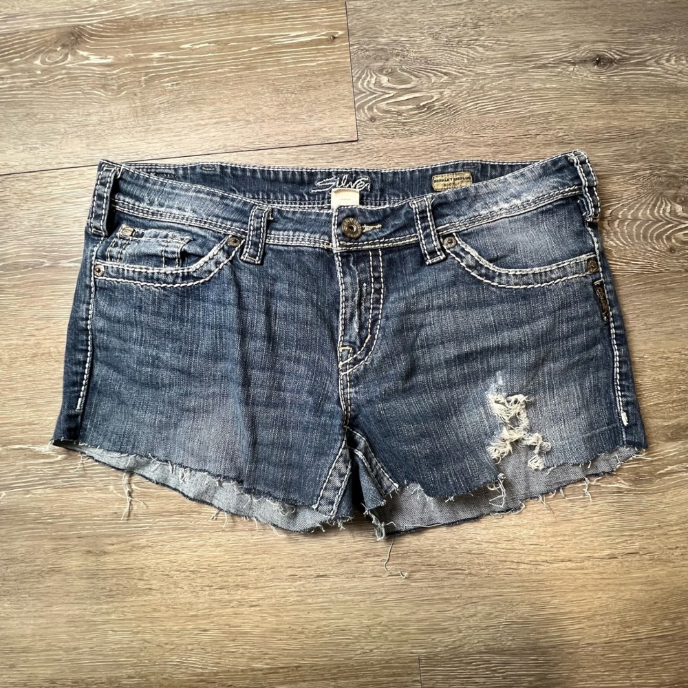 Silver Jeans Berkley Surplus Womens 33 Blue Denim Shorts Distressed Y2K Boho
